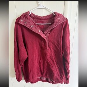 AERIE BURGUNDY QUARTER SNAP BUTTON SWEATSHIRT LONG SLEEVE SIZE XS